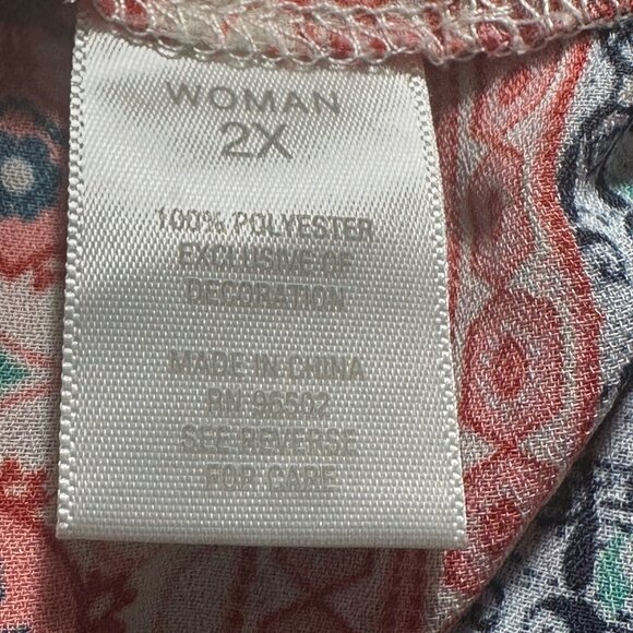 Westport 1962 Red & Blue Button-Down Tank Top Lace Back Panel Womens Sz 2X BOHO - Picture 4 of 7